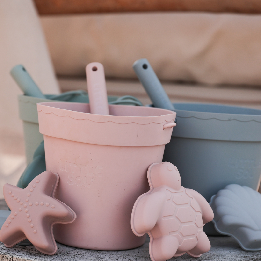 Silicone Beach Bucket and Spade 6 Pc Set - Pink Sand