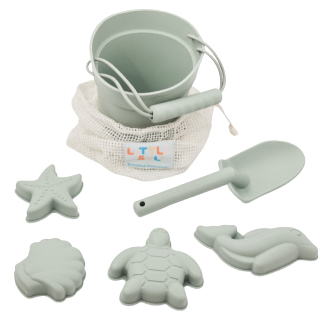 Silicone Beach Bucket and Spade 6 Pc Set - Sage Green